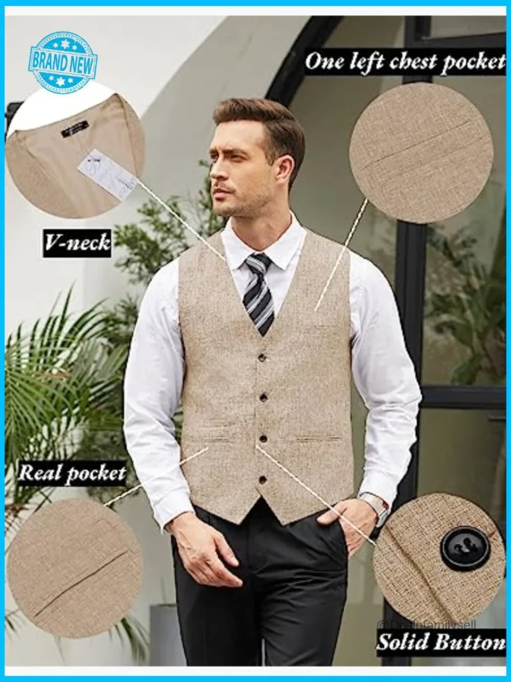Slim Fit Suit Vest Lightweight Business Casual Modern Classic Herringbone